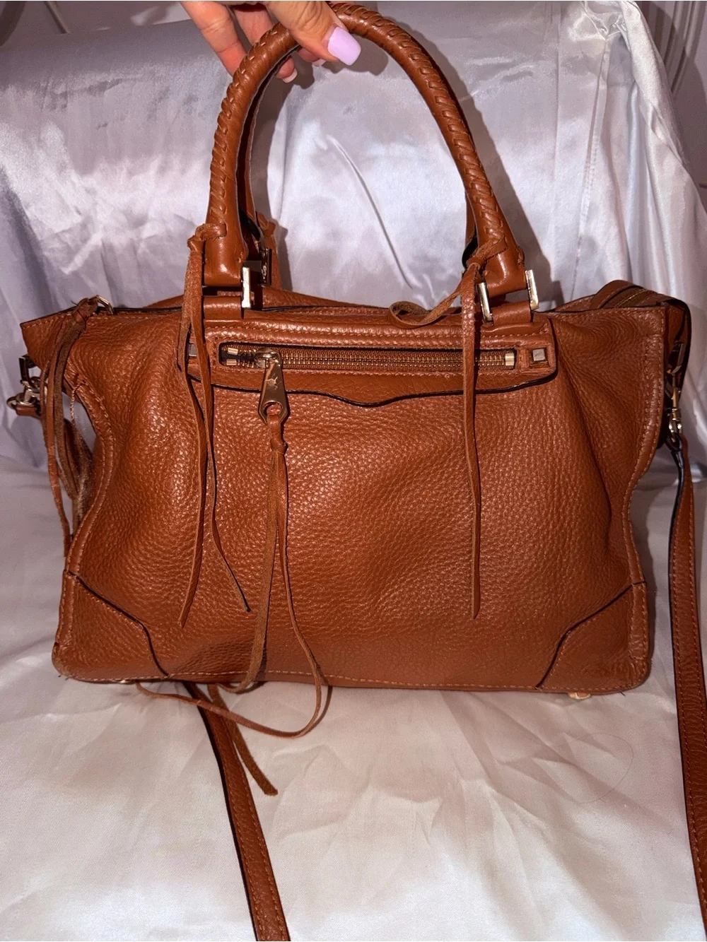 Rebecca Minkoff Cognac Pebbled Leather Satchel with Shoulder Strap